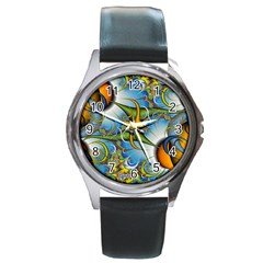 Random Fractal Background Image Round Metal Watch