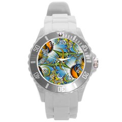 Random Fractal Background Image Round Plastic Sport Watch (L)