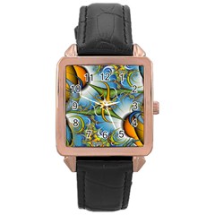 Random Fractal Background Image Rose Gold Leather Watch 