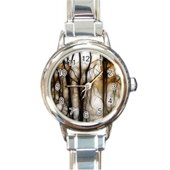 Fall Forest Artistic Background Round Italian Charm Watch by Simbadda