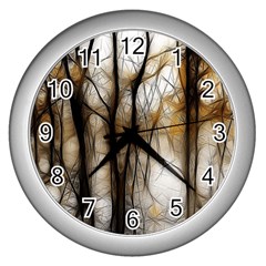 Fall Forest Artistic Background Wall Clocks (silver)  by Simbadda