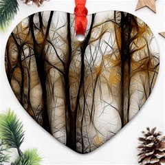 Fall Forest Artistic Background Heart Ornament (two Sides) by Simbadda