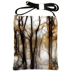 Fall Forest Artistic Background Shoulder Sling Bags by Simbadda