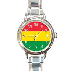 Rasta Colors Red Yellow Gld Green Stripes Pattern Ethiopia Round Italian Charm Watch by yoursparklingshop