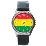 Rasta Colors Red Yellow Gld Green Stripes Pattern Ethiopia Round Metal Watch Front