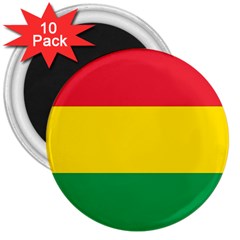 Rasta Colors Red Yellow Gld Green Stripes Pattern Ethiopia 3  Magnets (10 Pack)  by yoursparklingshop