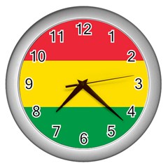 Rasta Colors Red Yellow Gld Green Stripes Pattern Ethiopia Wall Clocks (silver)  by yoursparklingshop