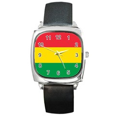 Rasta Colors Red Yellow Gld Green Stripes Pattern Ethiopia Square Metal Watch by yoursparklingshop