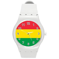 Rasta Colors Red Yellow Gld Green Stripes Pattern Ethiopia Round Plastic Sport Watch (m) by yoursparklingshop