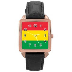 Rasta Colors Red Yellow Gld Green Stripes Pattern Ethiopia Rose Gold Leather Watch  by yoursparklingshop