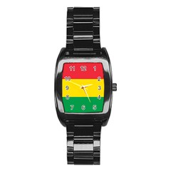 Rasta Colors Red Yellow Gld Green Stripes Pattern Ethiopia Stainless Steel Barrel Watch by yoursparklingshop