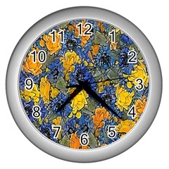 Floral Pattern Background Wall Clocks (silver)  by Simbadda