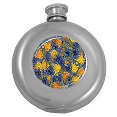 Floral Pattern Background Round Hip Flask (5 Oz) by Simbadda