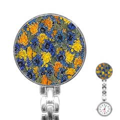 Floral Pattern Background Stainless Steel Nurses Watch by Simbadda