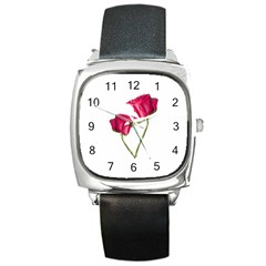 Red Roses Photo Square Metal Watch by dflcprints