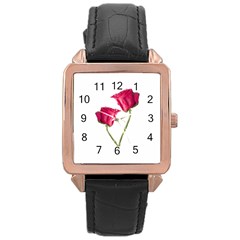 Red Roses Photo Rose Gold Leather Watch  by dflcprints