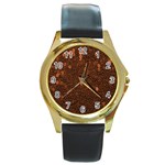 Brown Sequins Background Round Gold Metal Watch Front