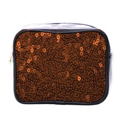 Brown Sequins Background Mini Toiletries Bags by Simbadda