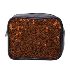 Brown Sequins Background Mini Toiletries Bag 2-side by Simbadda