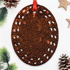 Brown Sequins Background Oval Filigree Ornament (two Sides) by Simbadda