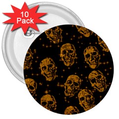 Sparkling Glitter Skulls Golden 3  Buttons (10 Pack)  by ImpressiveMoments