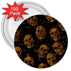 Sparkling Glitter Skulls Golden 3  Buttons (100 Pack)  by ImpressiveMoments