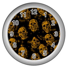 Sparkling Glitter Skulls Golden Wall Clocks (silver)  by ImpressiveMoments