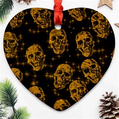 Sparkling Glitter Skulls Golden Heart Ornament (two Sides) by ImpressiveMoments