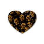 Sparkling Glitter Skulls Golden Rubber Coaster (Heart)  Front