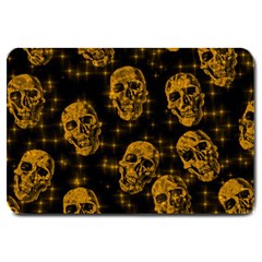 Sparkling Glitter Skulls Golden Large Doormat  by ImpressiveMoments