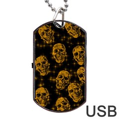 Sparkling Glitter Skulls Golden Dog Tag Usb Flash (one Side) by ImpressiveMoments