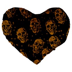 Sparkling Glitter Skulls Golden Large 19  Premium Flano Heart Shape Cushions by ImpressiveMoments