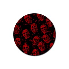 Sparkling Glitter Skulls Red Rubber Coaster (round)  by ImpressiveMoments