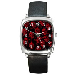 Sparkling Glitter Skulls Red Square Metal Watch by ImpressiveMoments