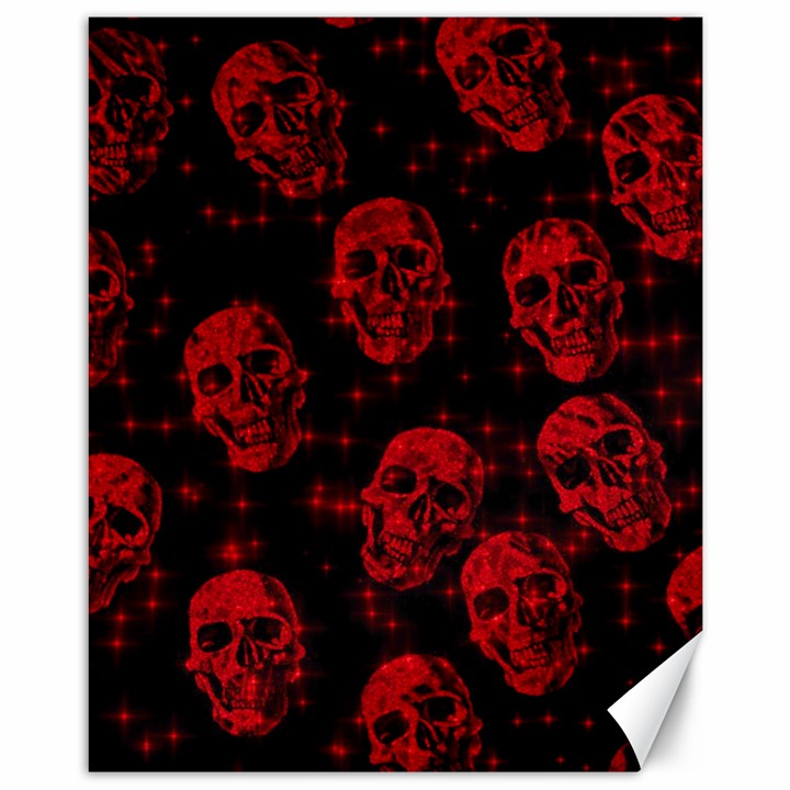 Sparkling Glitter Skulls Red Canvas 11  x 14  