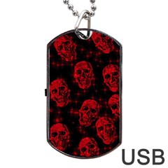 Sparkling Glitter Skulls Red Dog Tag Usb Flash (one Side) by ImpressiveMoments