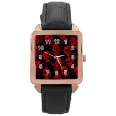 Sparkling Glitter Skulls Red Rose Gold Leather Watch  by ImpressiveMoments