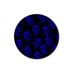 Sparkling Glitter Skulls Blue Rubber Coaster (round)  by ImpressiveMoments