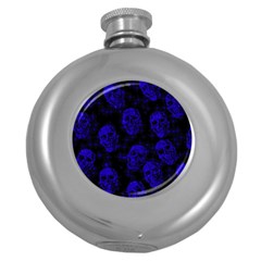 Sparkling Glitter Skulls Blue Round Hip Flask (5 Oz) by ImpressiveMoments