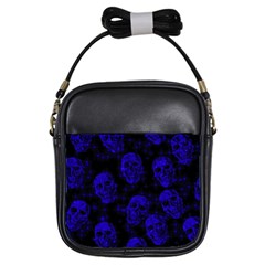 Sparkling Glitter Skulls Blue Girls Sling Bags by ImpressiveMoments