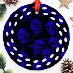 Sparkling Glitter Skulls Blue Round Filigree Ornament (two Sides) by ImpressiveMoments