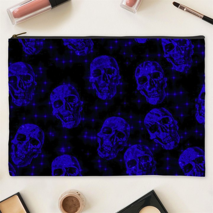 Sparkling Glitter Skulls Blue Cosmetic Bag (XXXL) 