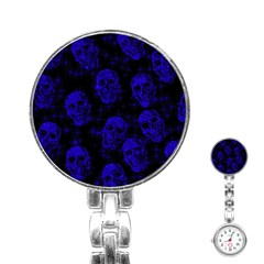 Sparkling Glitter Skulls Blue Stainless Steel Nurses Watch by ImpressiveMoments