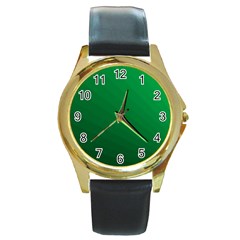 Green Beach Fractal Backdrop Background Round Gold Metal Watch by Simbadda