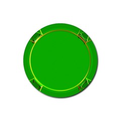 Green Circle Fractal Frame Rubber Coaster (round)  by Simbadda