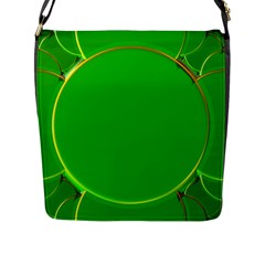 Green Circle Fractal Frame Flap Messenger Bag (l)  by Simbadda