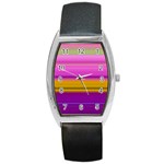 Stripes Colorful Background Colorful Pink Red Purple Green Yellow Striped Wallpaper Barrel Style Metal Watch Front