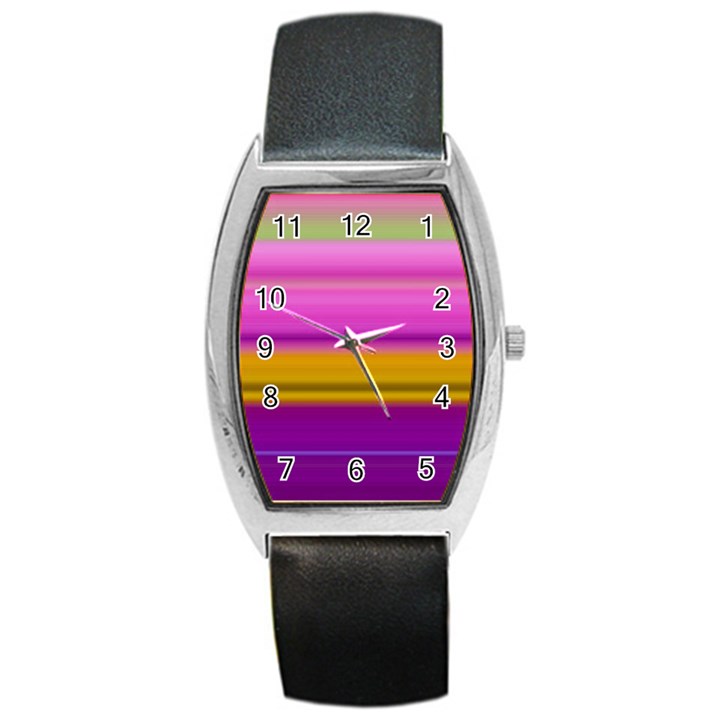 Stripes Colorful Background Colorful Pink Red Purple Green Yellow Striped Wallpaper Barrel Style Metal Watch