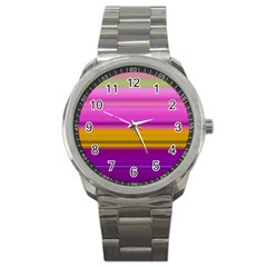 Stripes Colorful Background Colorful Pink Red Purple Green Yellow Striped Wallpaper Sport Metal Watch by Simbadda