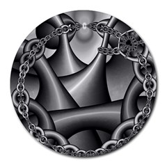 Grey Fractal Background With Chains Round Mousepads by Simbadda